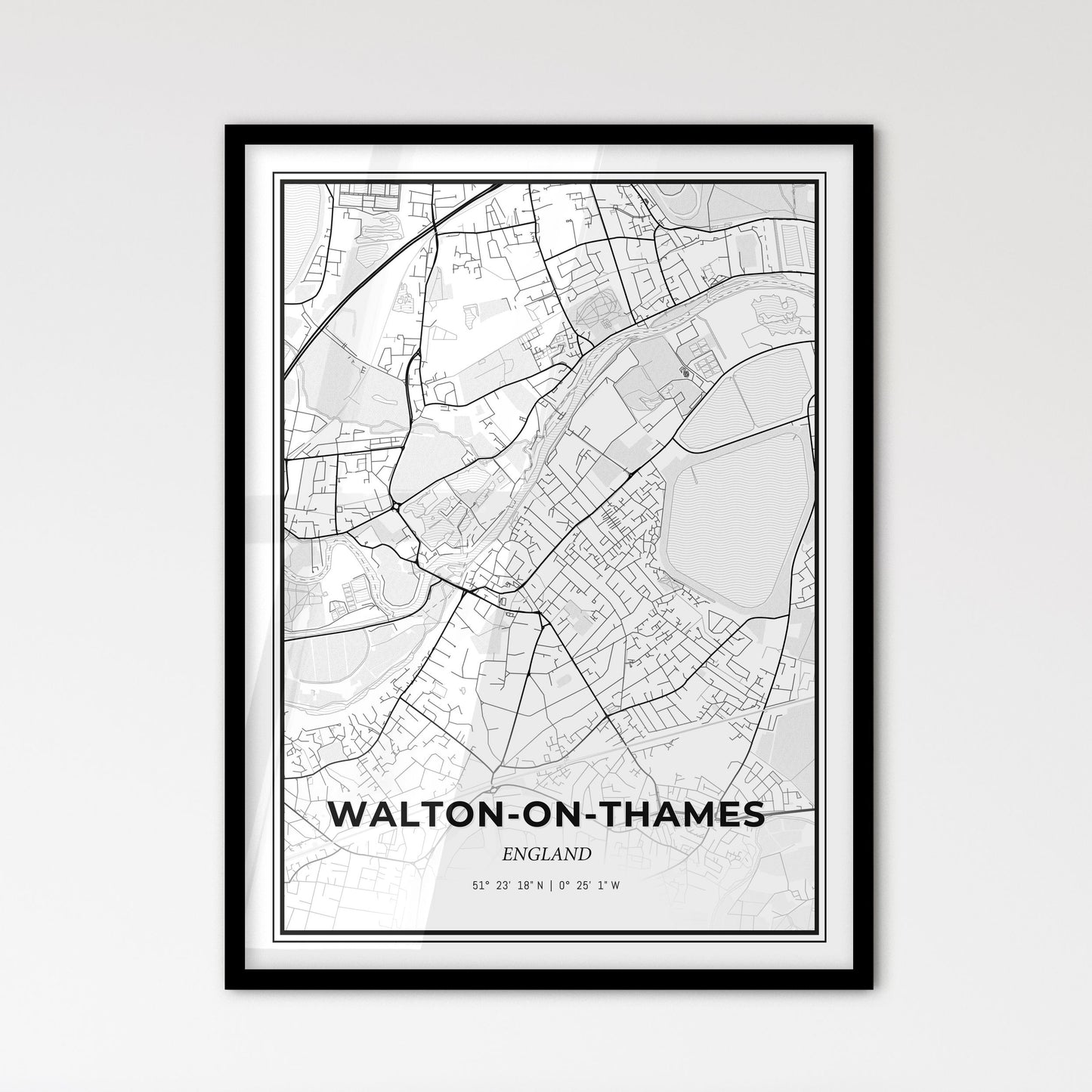 Walton-on-Thames England - Scandinavian Style City Map for Modern Home Decor