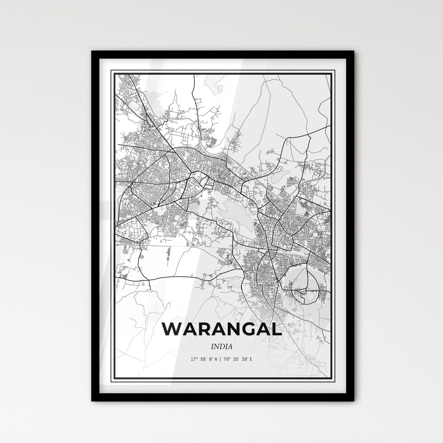 Warangal India - Scandinavian Style City Map for Modern Home Decor