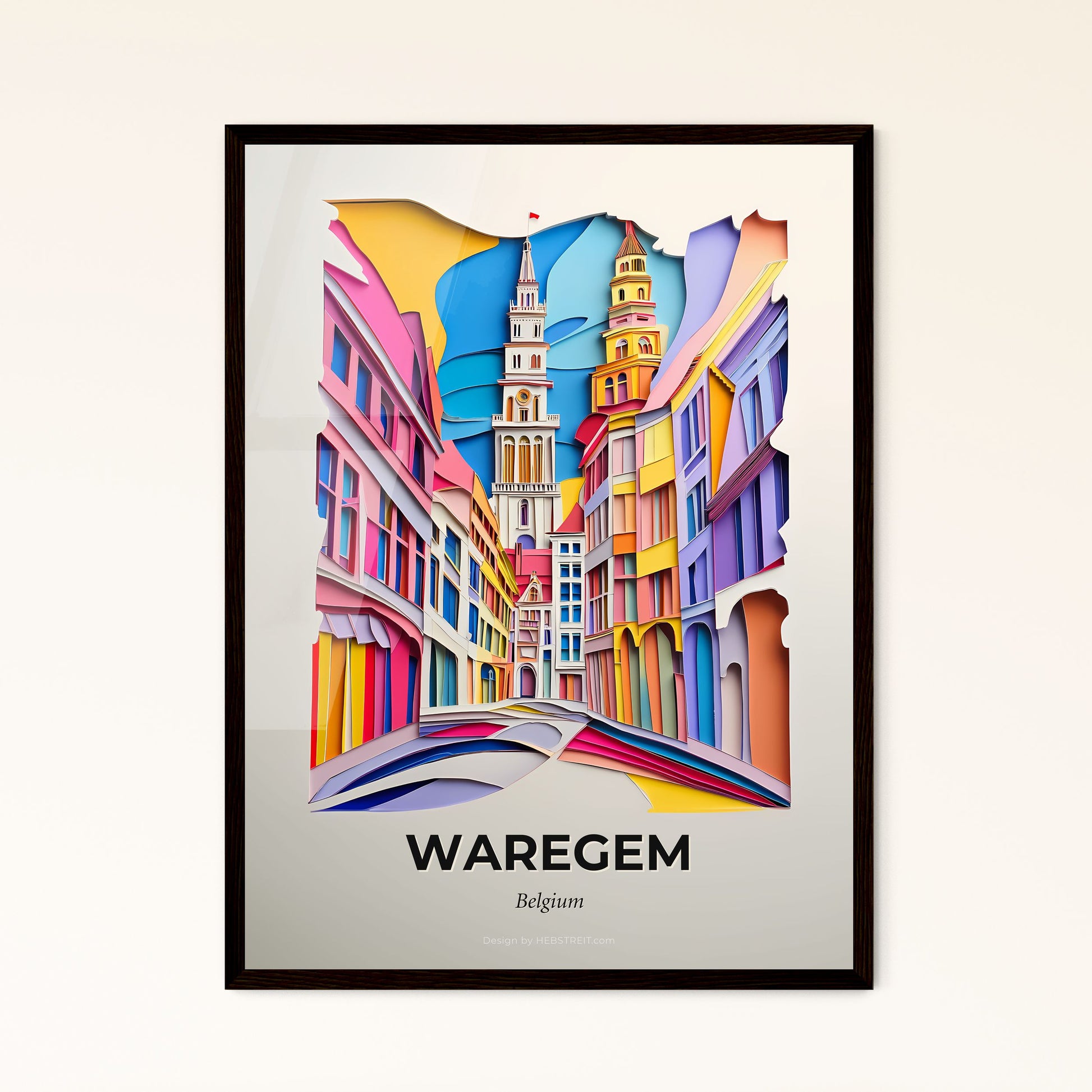 Vivid Waregem, Belgium - a paper cut of a city with a clock tower