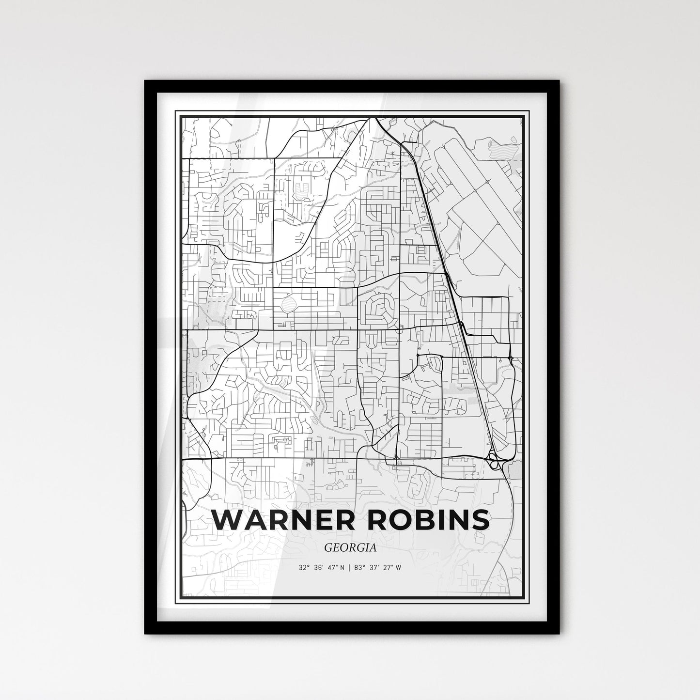 Warner Robins Georgia - Scandinavian Style City Map for Modern Home Decor