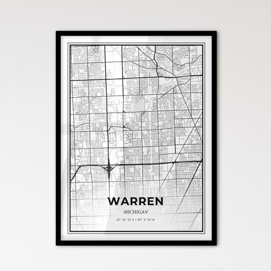 Warren Michigan - Scandinavian Style City Map for Modern Home Decor