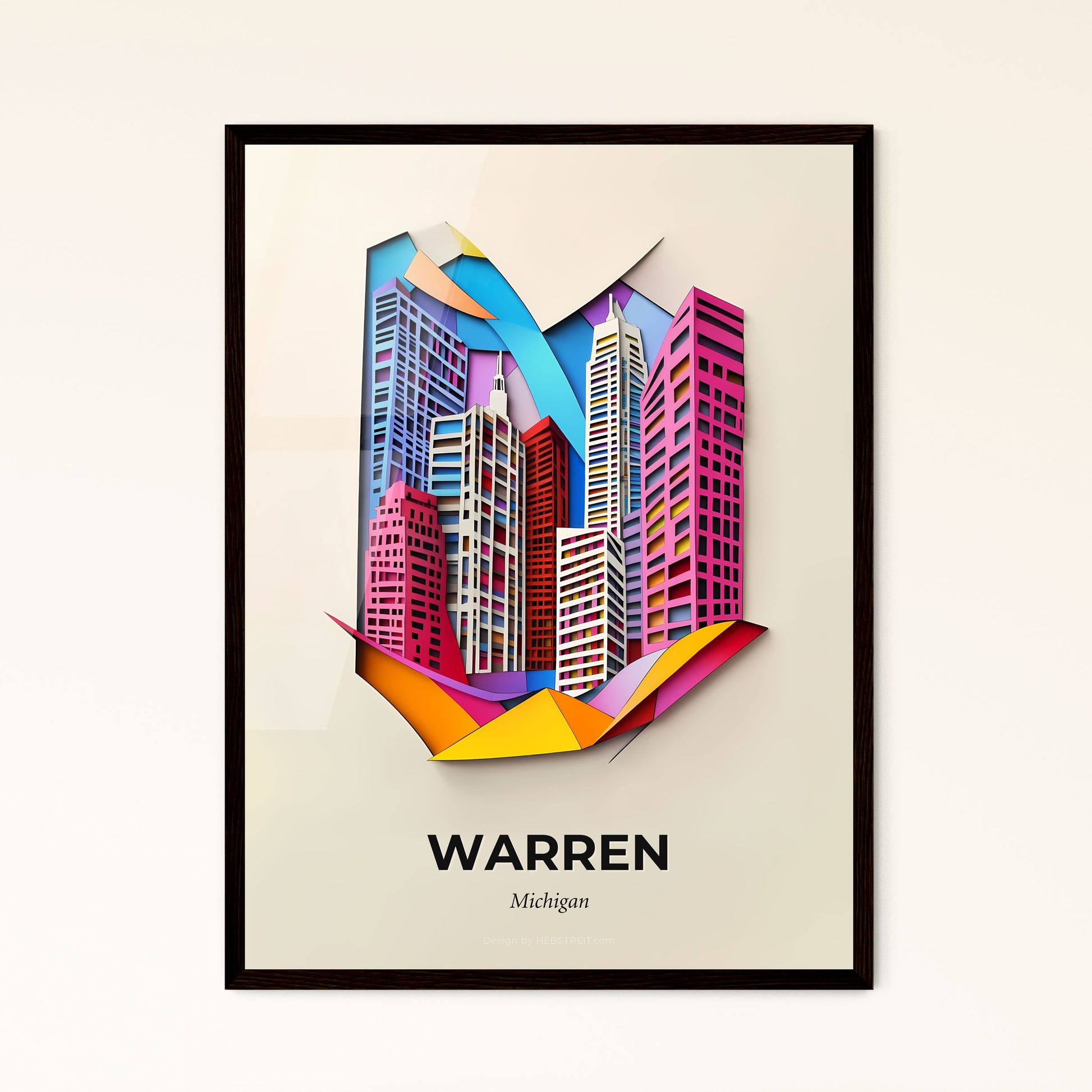 Vivid Warren, Michigan - a colorful cityscape with a paper cut out of it