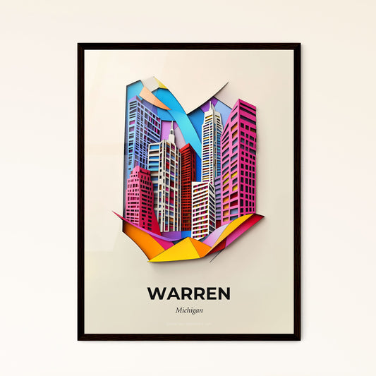 Vivid Warren, Michigan - a colorful cityscape with a paper cut out of it