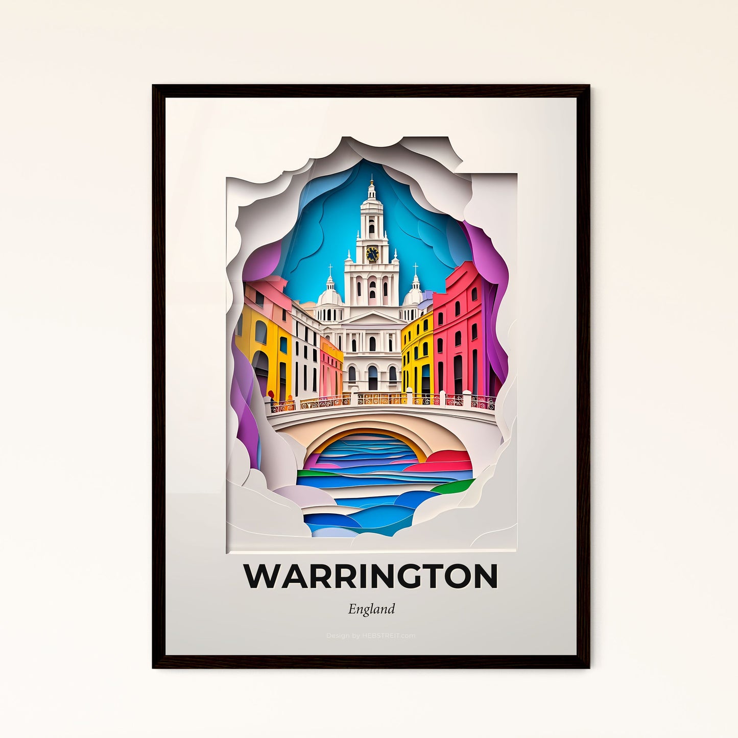 Vivid Warrington, England - a paper cut of a city with a bridge