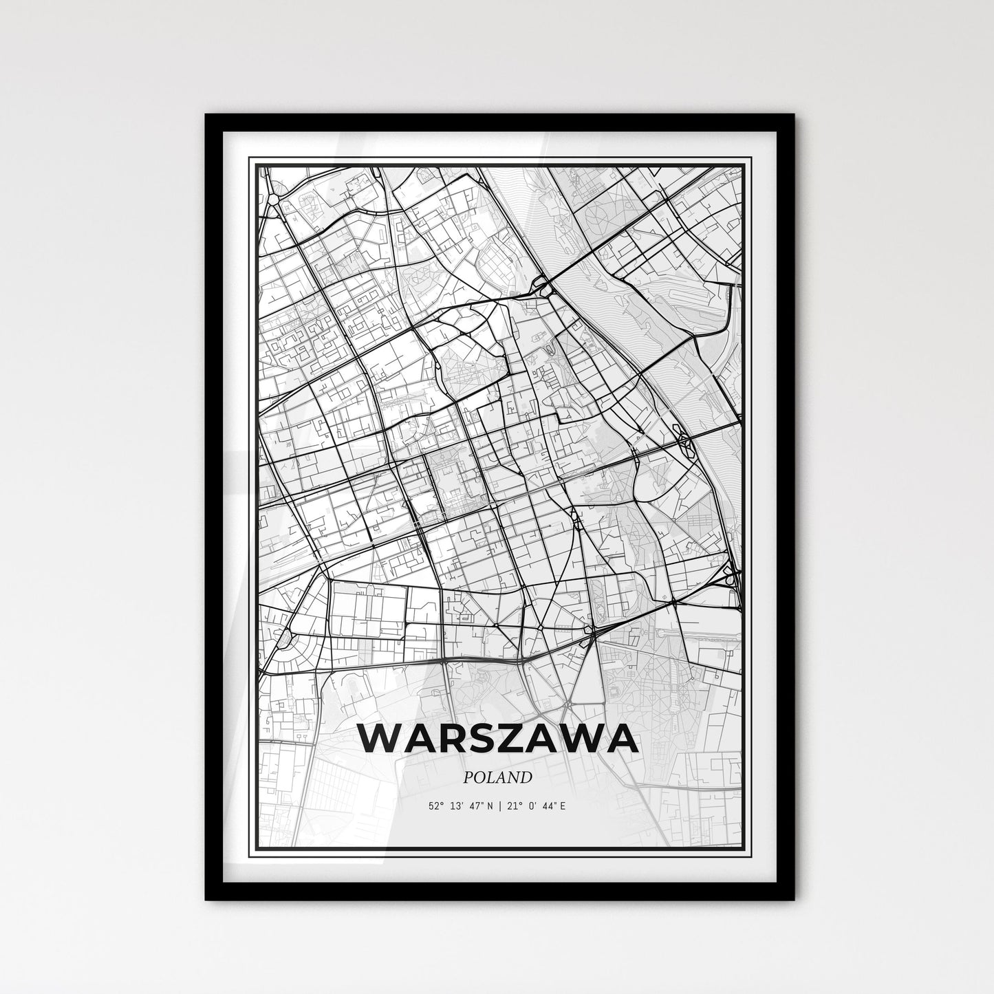 Warsaw Poland - Scandinavian Style City Map for Modern Home Decor