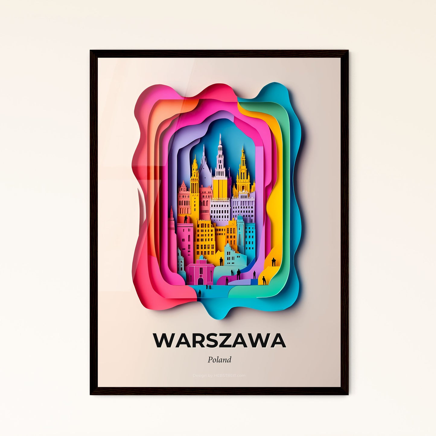 Vivid Warsaw, Poland - a city with a clock tower in a colorful frame