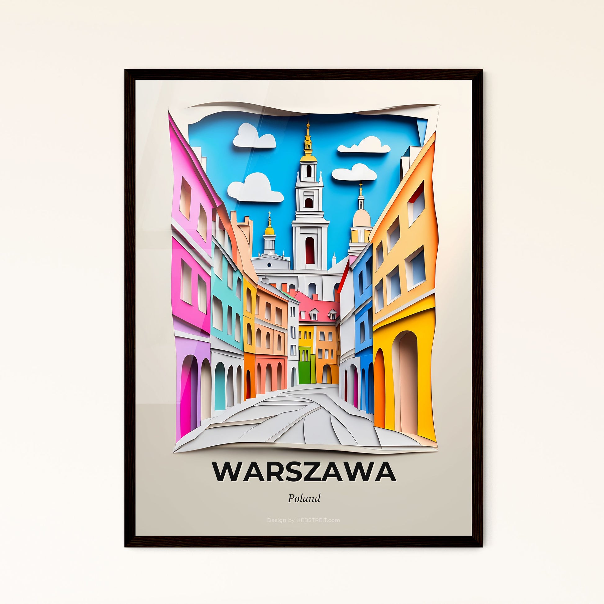 Vivid Warsaw, Poland - a paper cut of a city street with a church