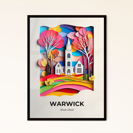 Vivid Warwick, Rhode Island - a paper cut of a church with trees