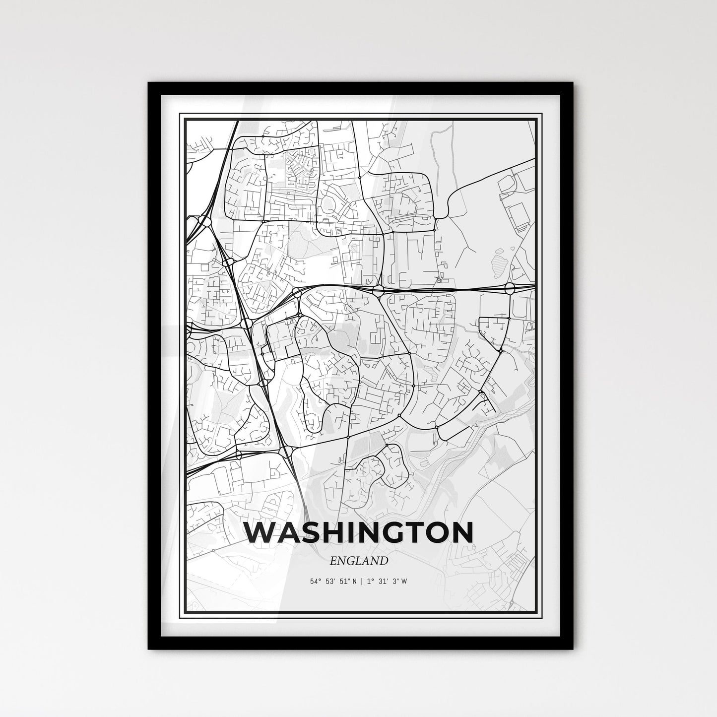 Washington England - Scandinavian Style City Map for Modern Home Decor