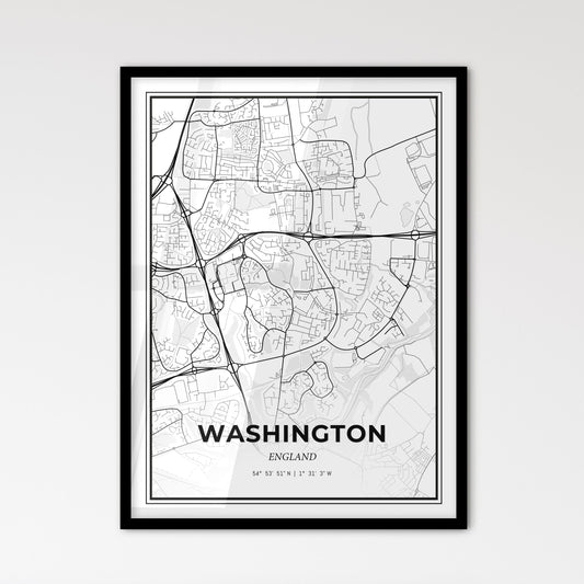 Washington England - Scandinavian Style City Map for Modern Home Decor