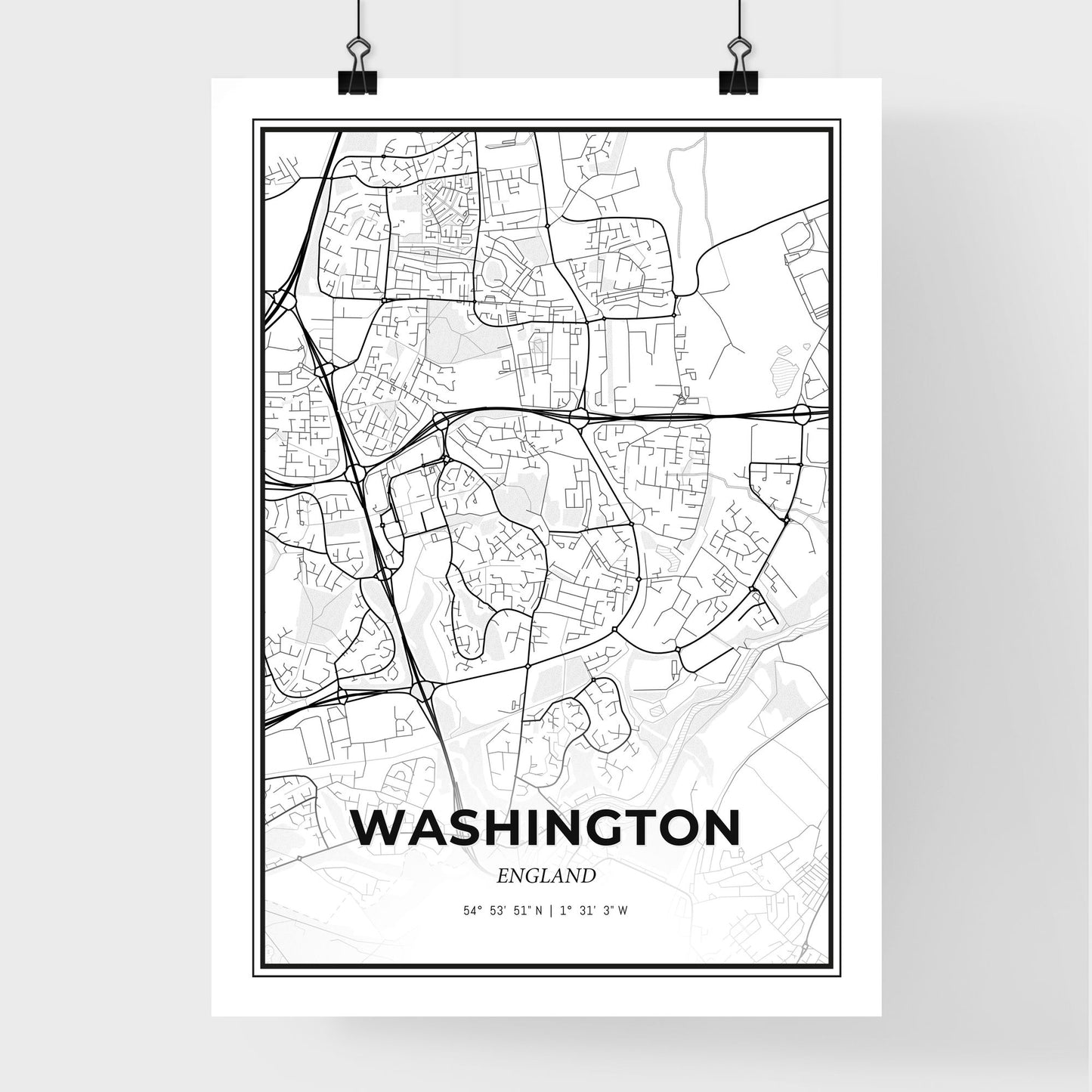 Washington England - Premium City Map Poster