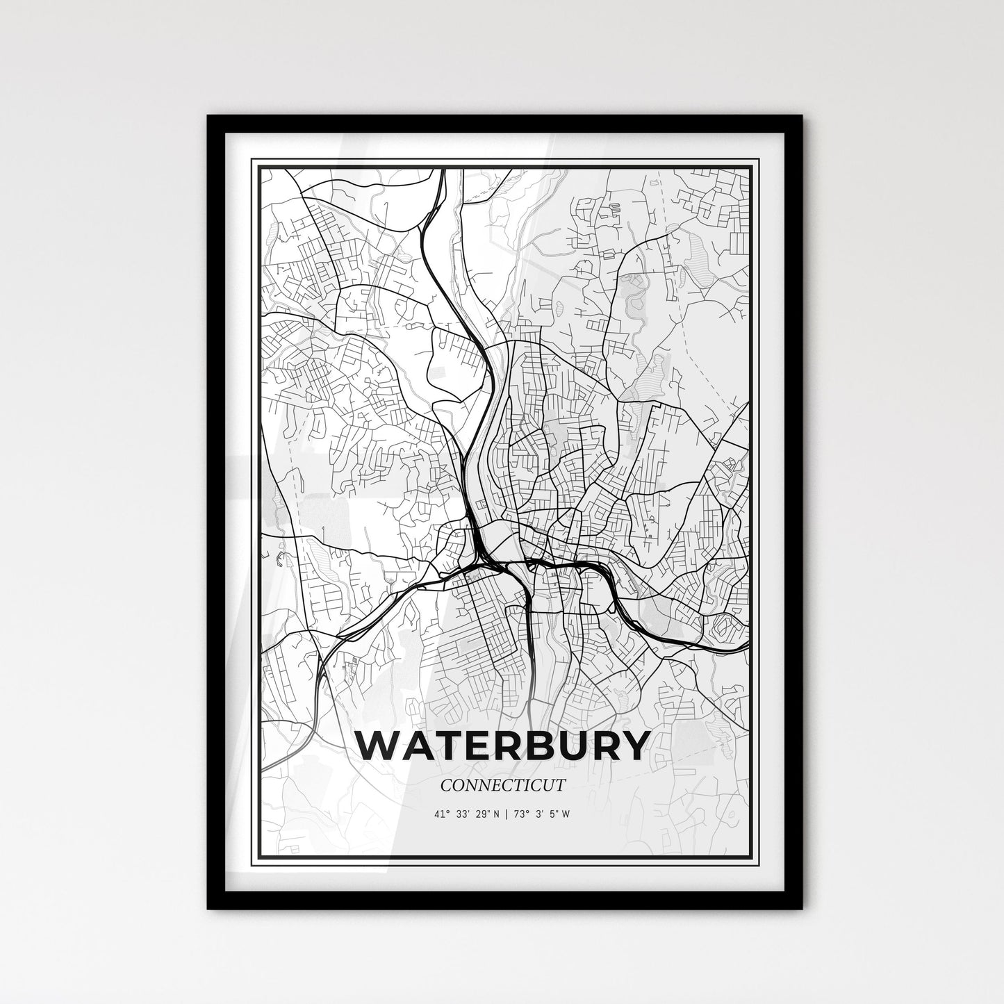 Waterbury Connecticut - Scandinavian Style City Map for Modern Home Decor