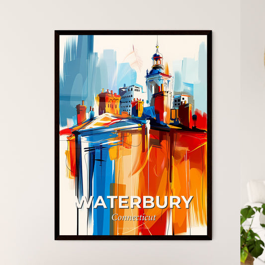 Vibrant Waterbury, Connecticut - A Painting Of A Building With A Tower