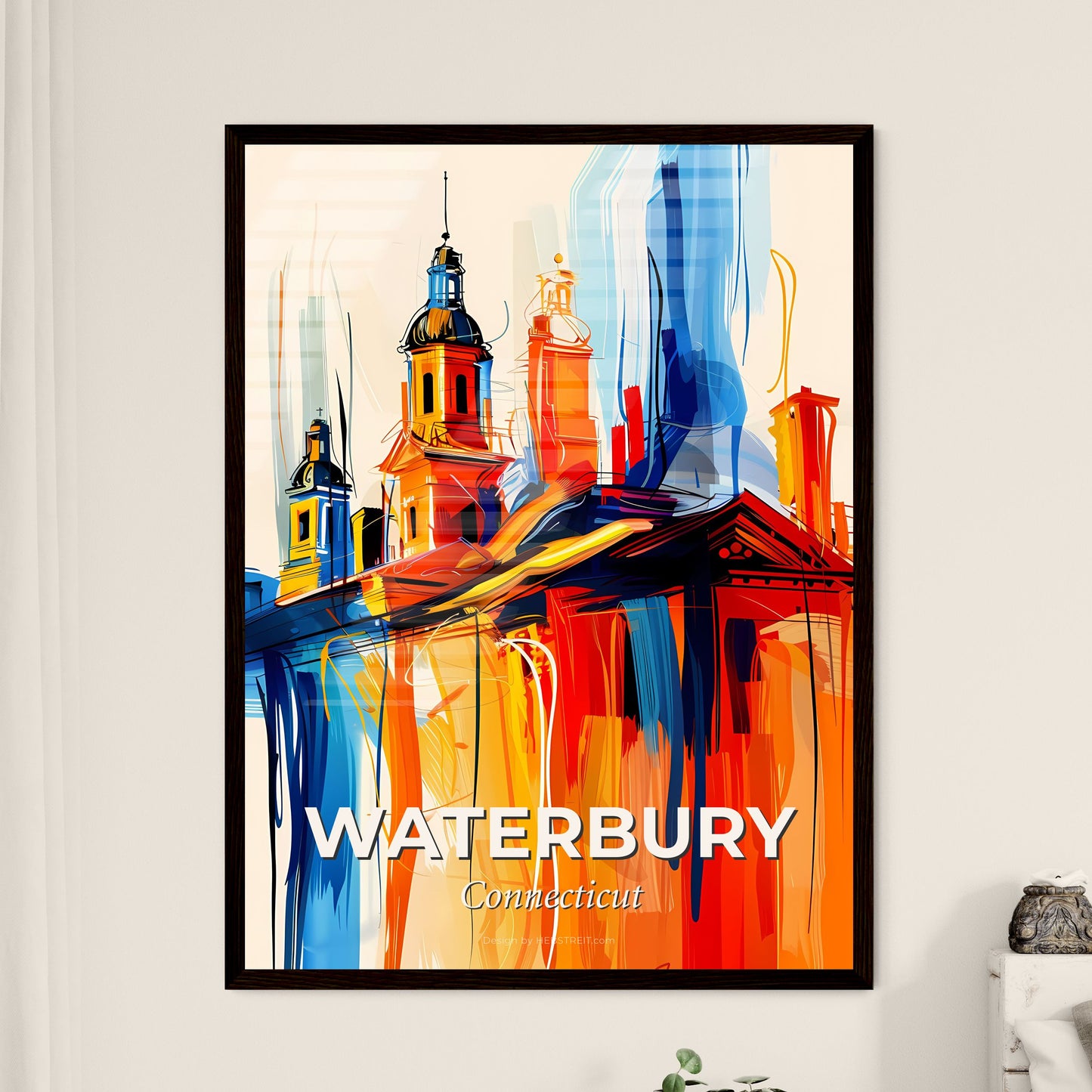 Vibrant Waterbury, Connecticut - A Painting Of A Building With Towers And A Roof