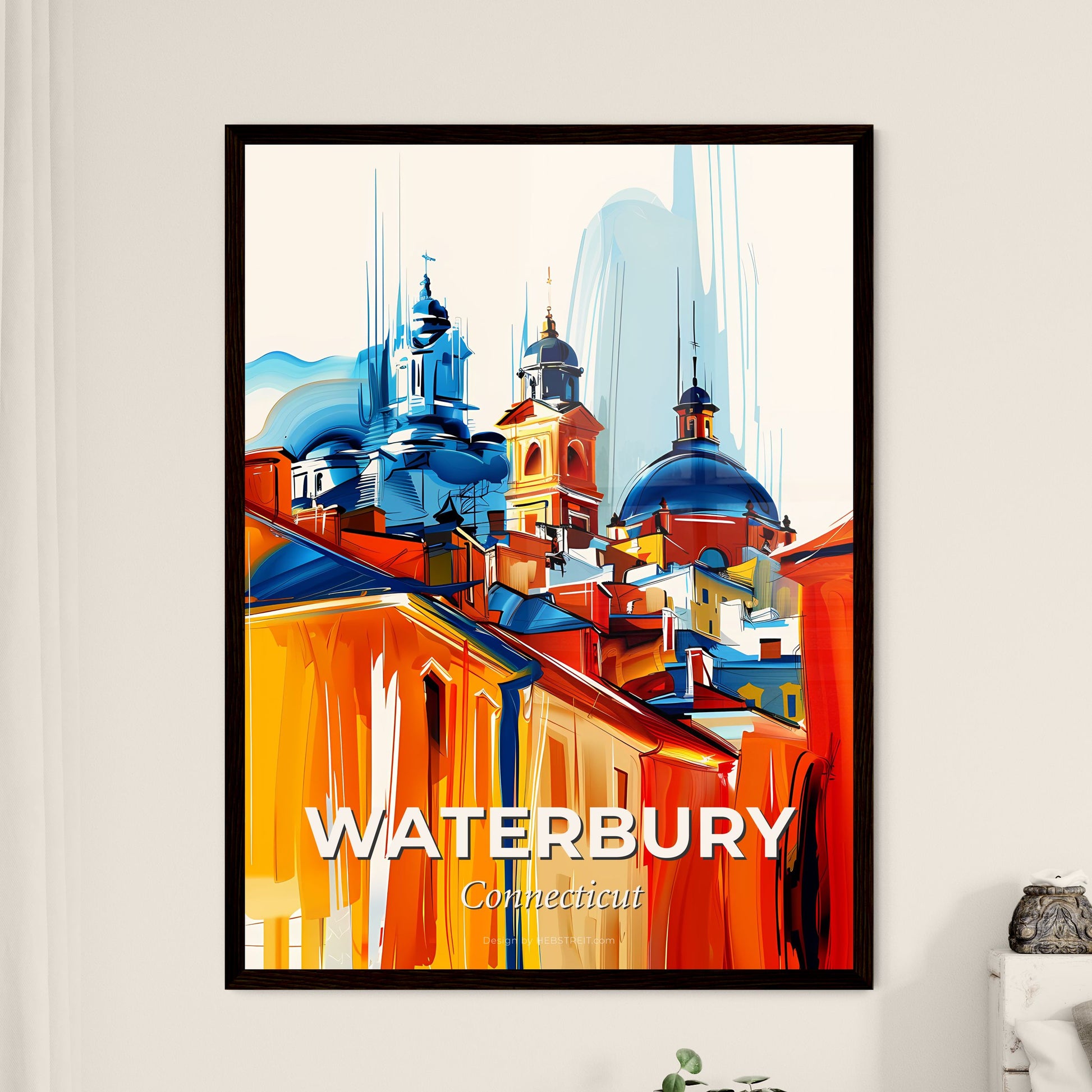 Vibrant Waterbury, Connecticut - A Colorful Cityscape With Buildings And Towers