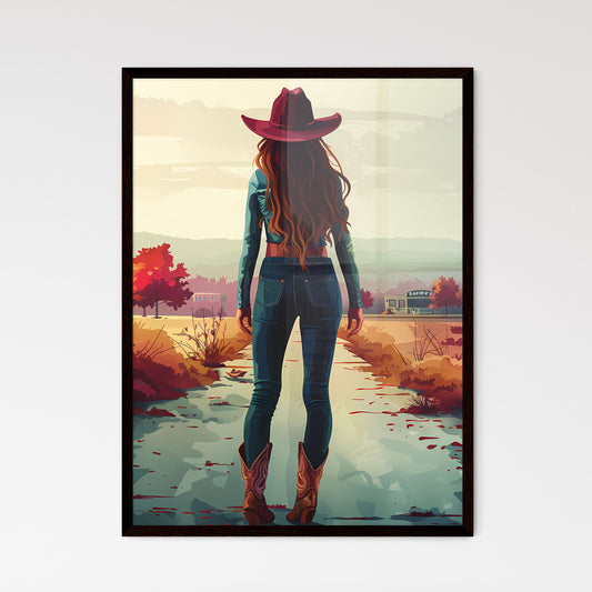 Art Deco Woman in Blue Jeans and Cowboy Boot - Framed Art Print