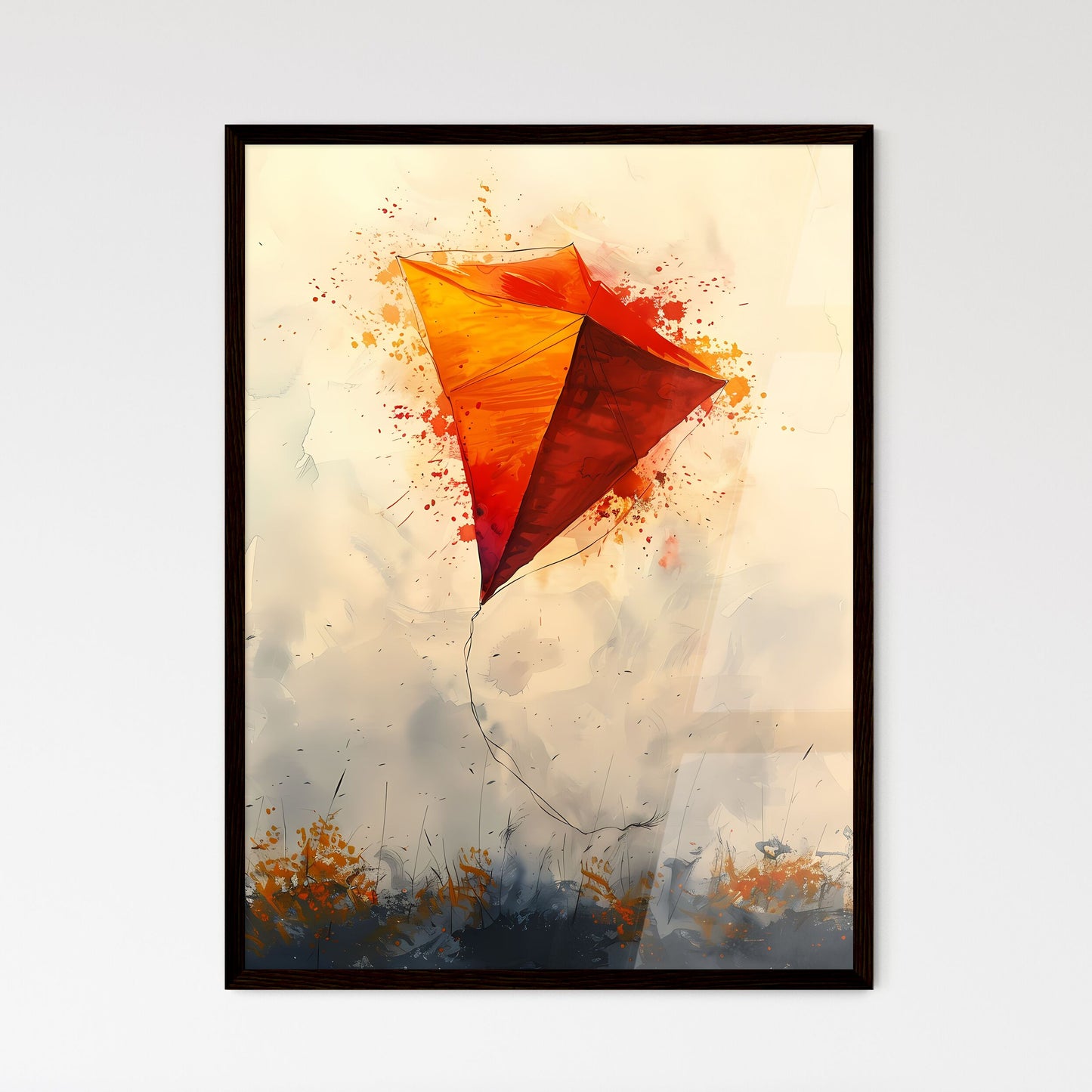 Watercolor Kite Art Painting Sky High Flying - Framed Art Print