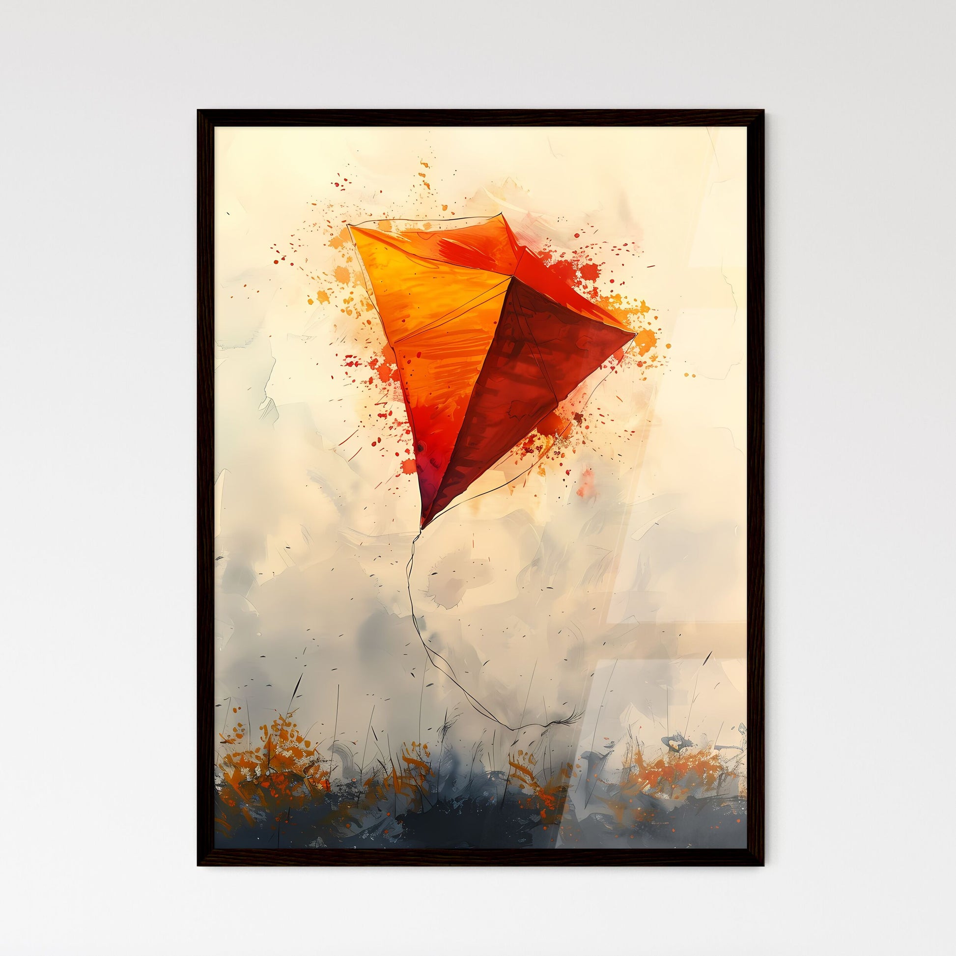 Watercolor Kite Art Painting Sky High Flying - Framed Art Print