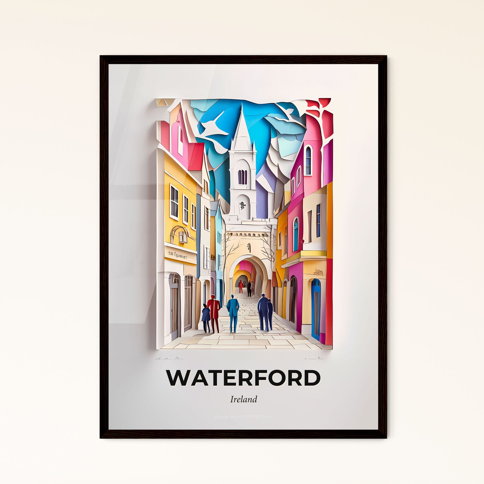 Vivid Waterford, Ireland - a painting of a street with people walking down it