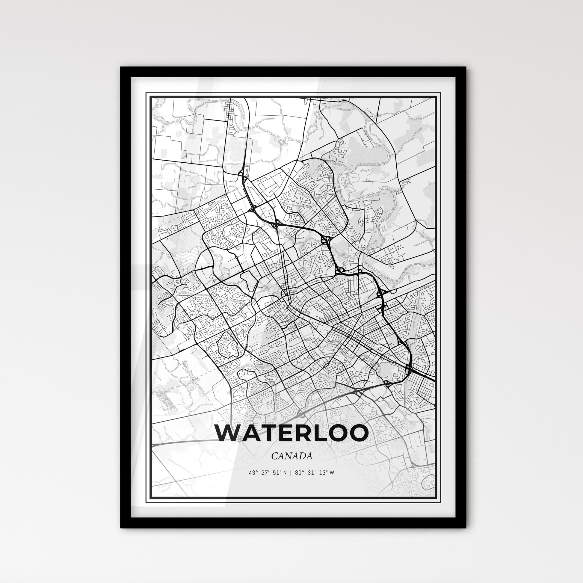 Waterloo Canada - Scandinavian Style City Map for Modern Home Decor