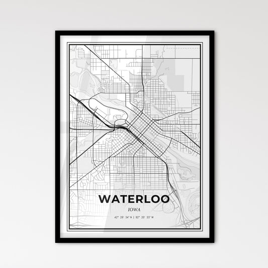 Waterloo Iowa - Scandinavian Style City Map for Modern Home Decor