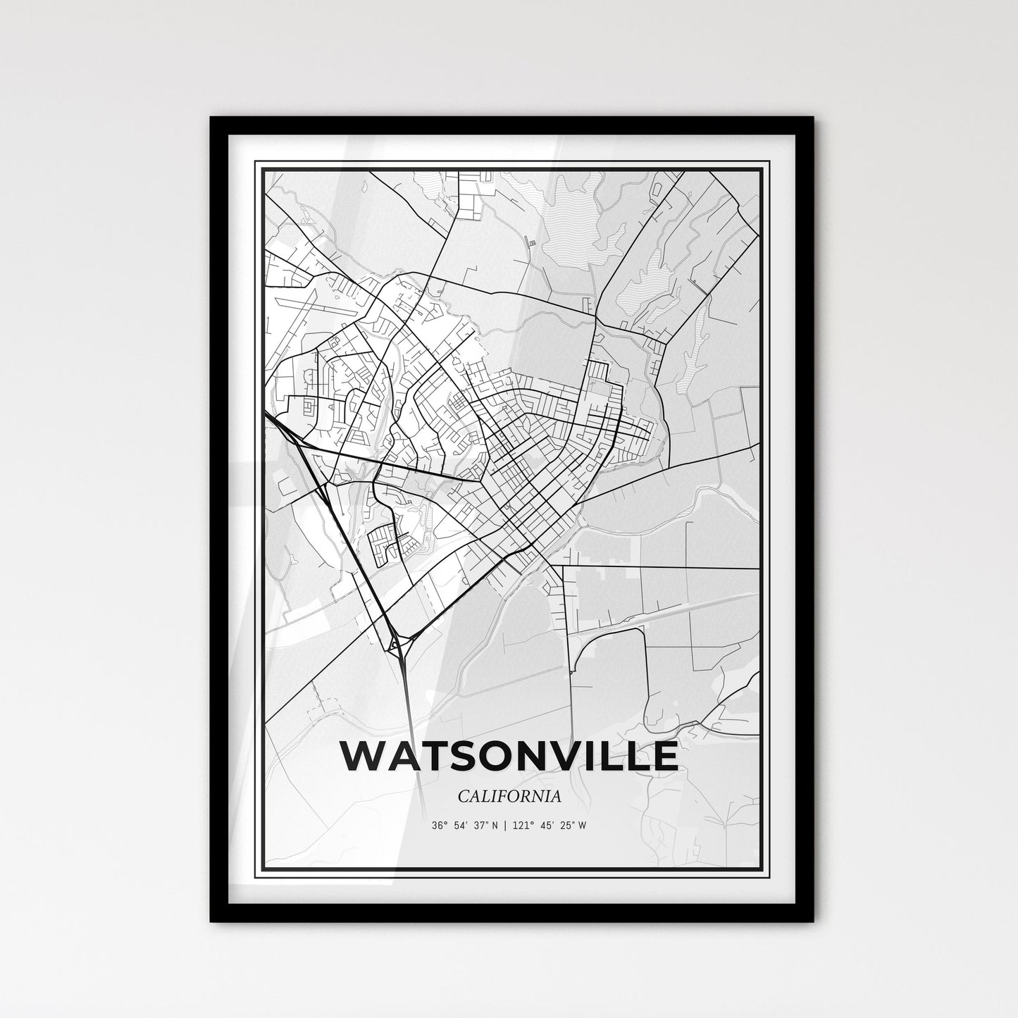 Watsonville California - Scandinavian Style City Map for Modern Home Decor