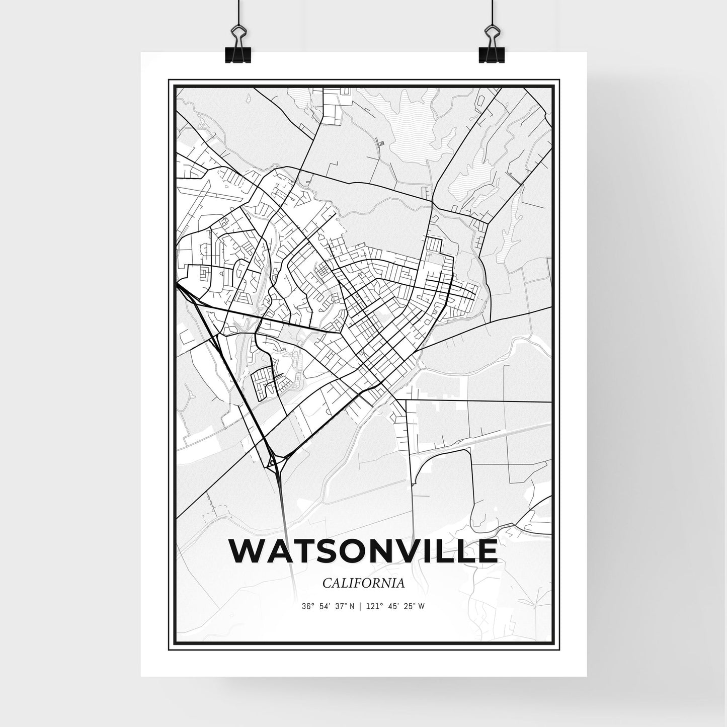 Watsonville California - Premium City Map Poster