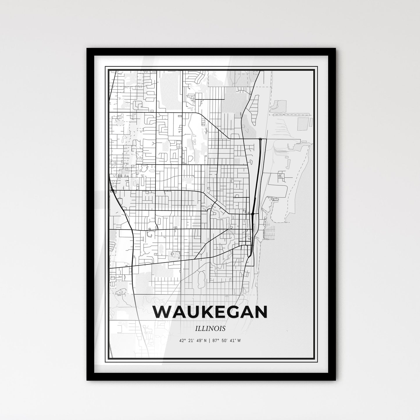 Waukegan Illinois - Scandinavian Style City Map for Modern Home Decor