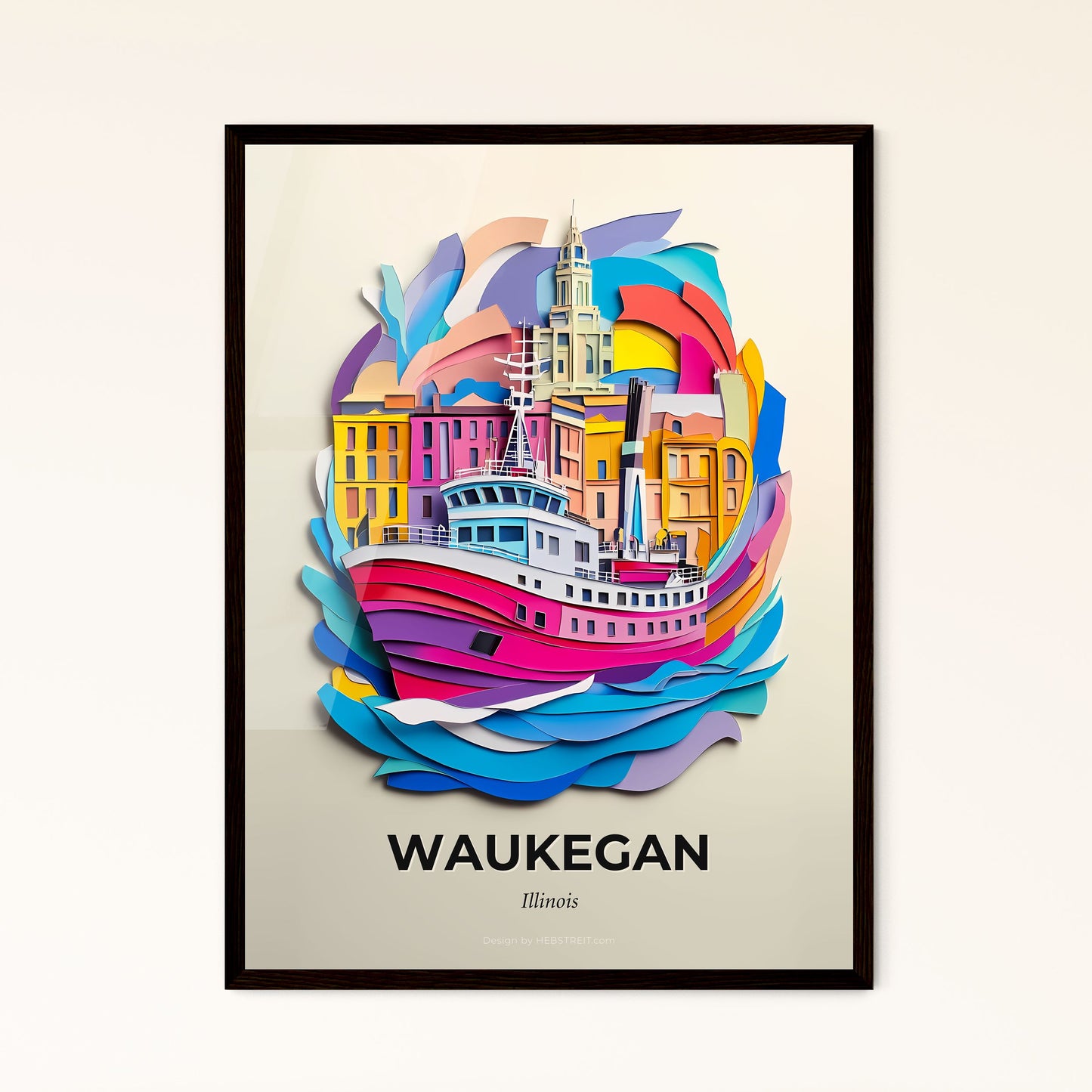 Vivid Waukegan, Illinois - a paper cut of a boat in a city