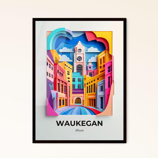 Vivid Waukegan, Illinois - a colorful city with a clock tower in the middle