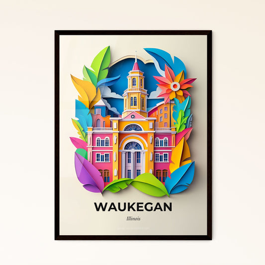 Vivid Waukegan, Illinois - a building with a clock tower surrounded by colorful leaves