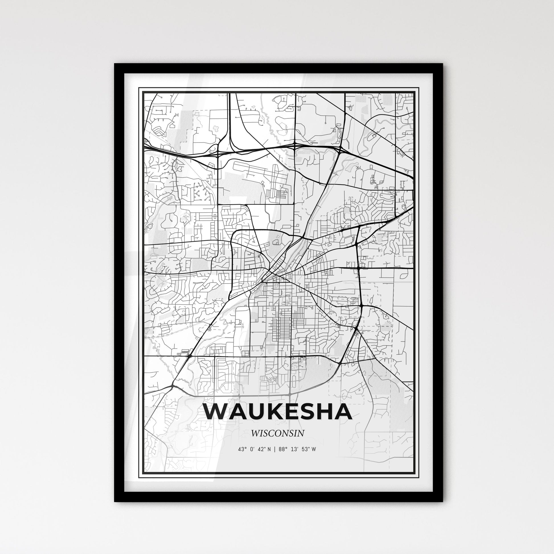 Waukesha Wisconsin - Scandinavian Style City Map for Modern Home Decor