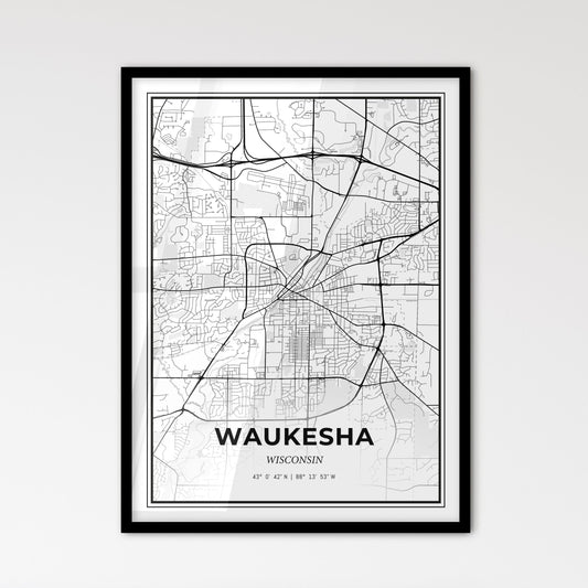 Waukesha Wisconsin - Scandinavian Style City Map for Modern Home Decor