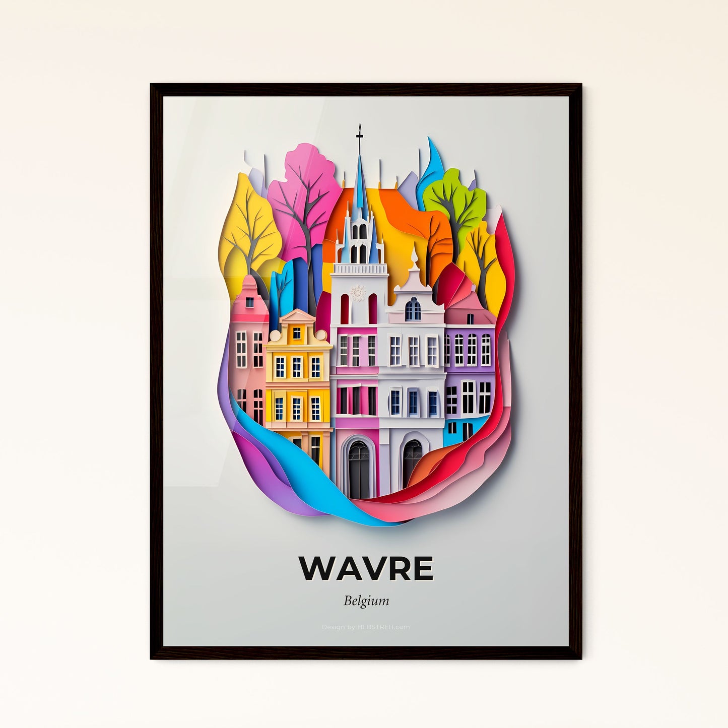 Vivid Wavre , Belgium - a paper cut of a city with a clock tower