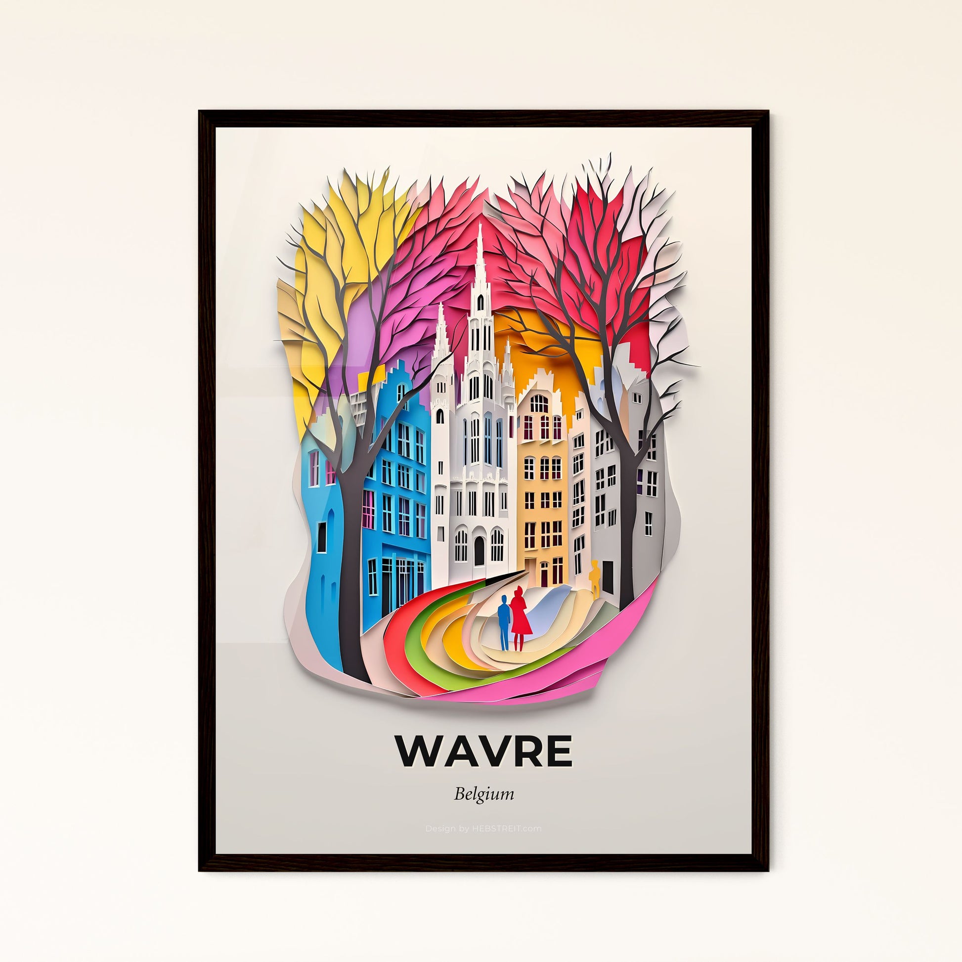 Vivid Wavre , Belgium - a paper cut of a city with a person walking down a path