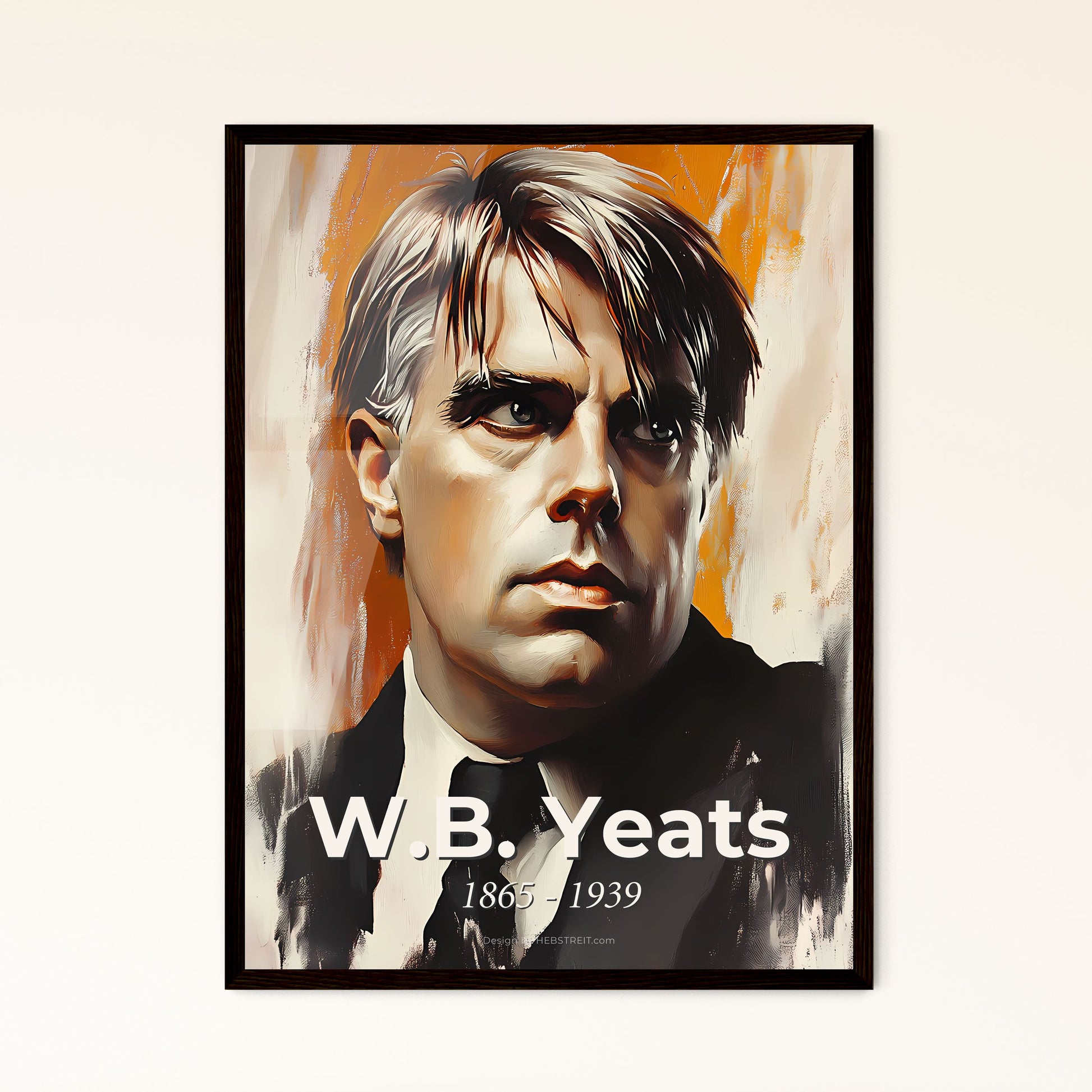 Portrait of W.B. Yeats, 1865 - 1939. Impressionistic painting of a man in a suit and tie.