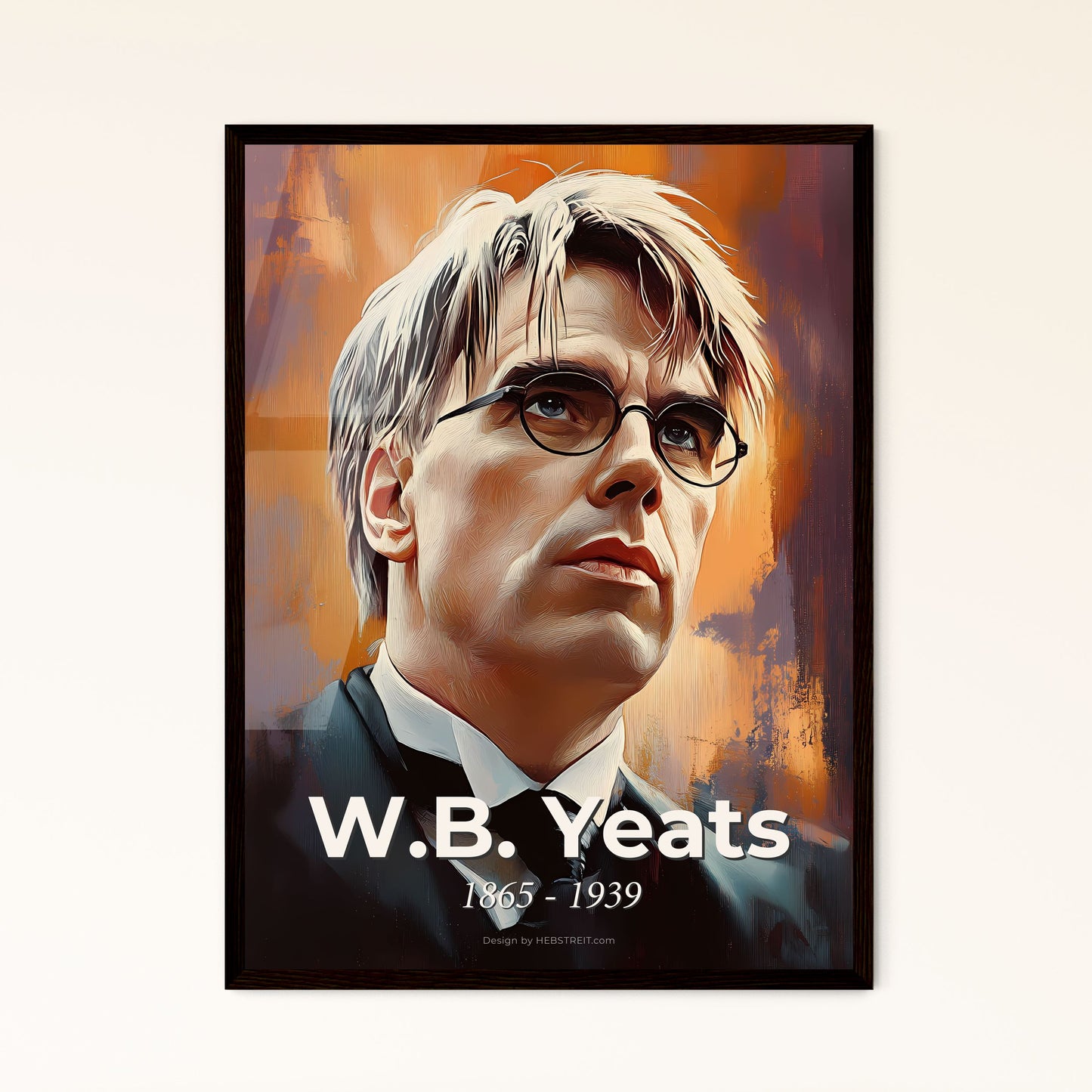 Portrait of W.B. Yeats, 1865 - 1939. Impressionistic painting of a man wearing glasses and a suit.