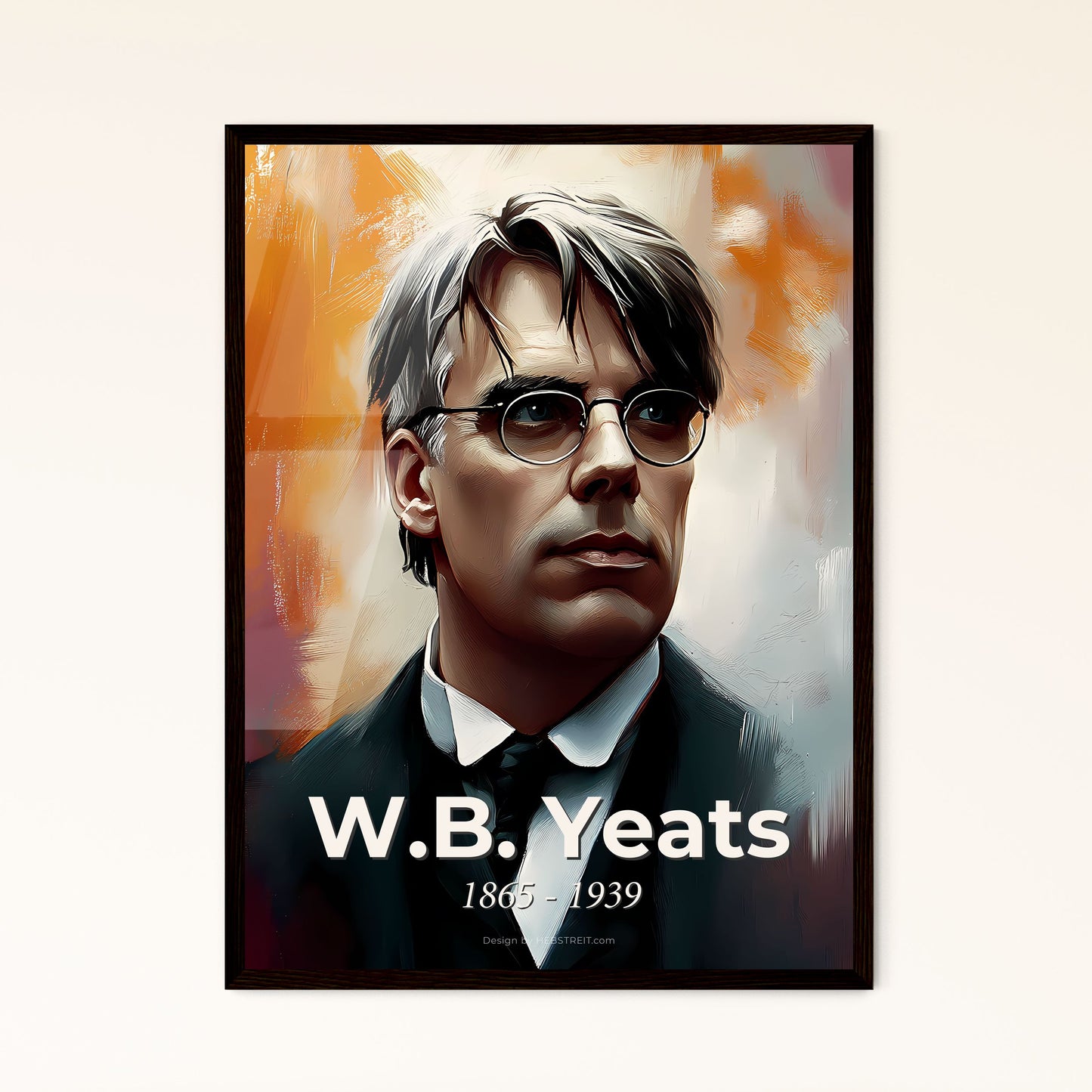 Portrait of W.B. Yeats, 1865 - 1939. Impressionistic painting of a man in a suit and tie.