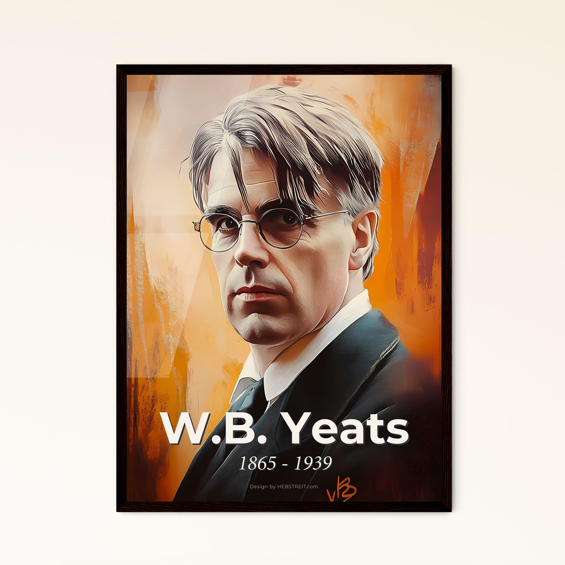 Portrait of W.B. Yeats, 1865 - 1939. Impressionistic painting of a man in a suit and glasses.