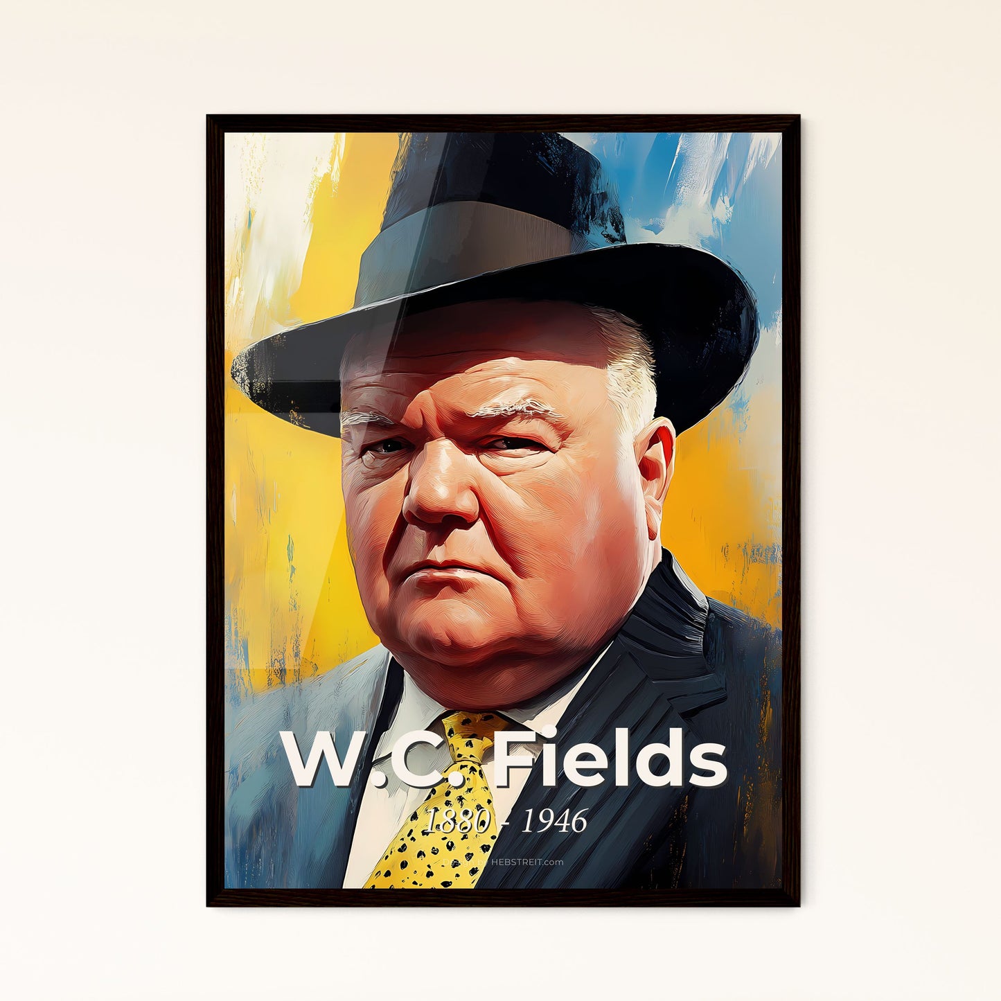 Portrait of W.C. Fields, 1880 - 1946. Impressionistic painting of a man in a suit and tie.