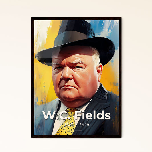 Portrait of W.C. Fields, 1880 - 1946. Impressionistic painting of a man in a suit and tie.