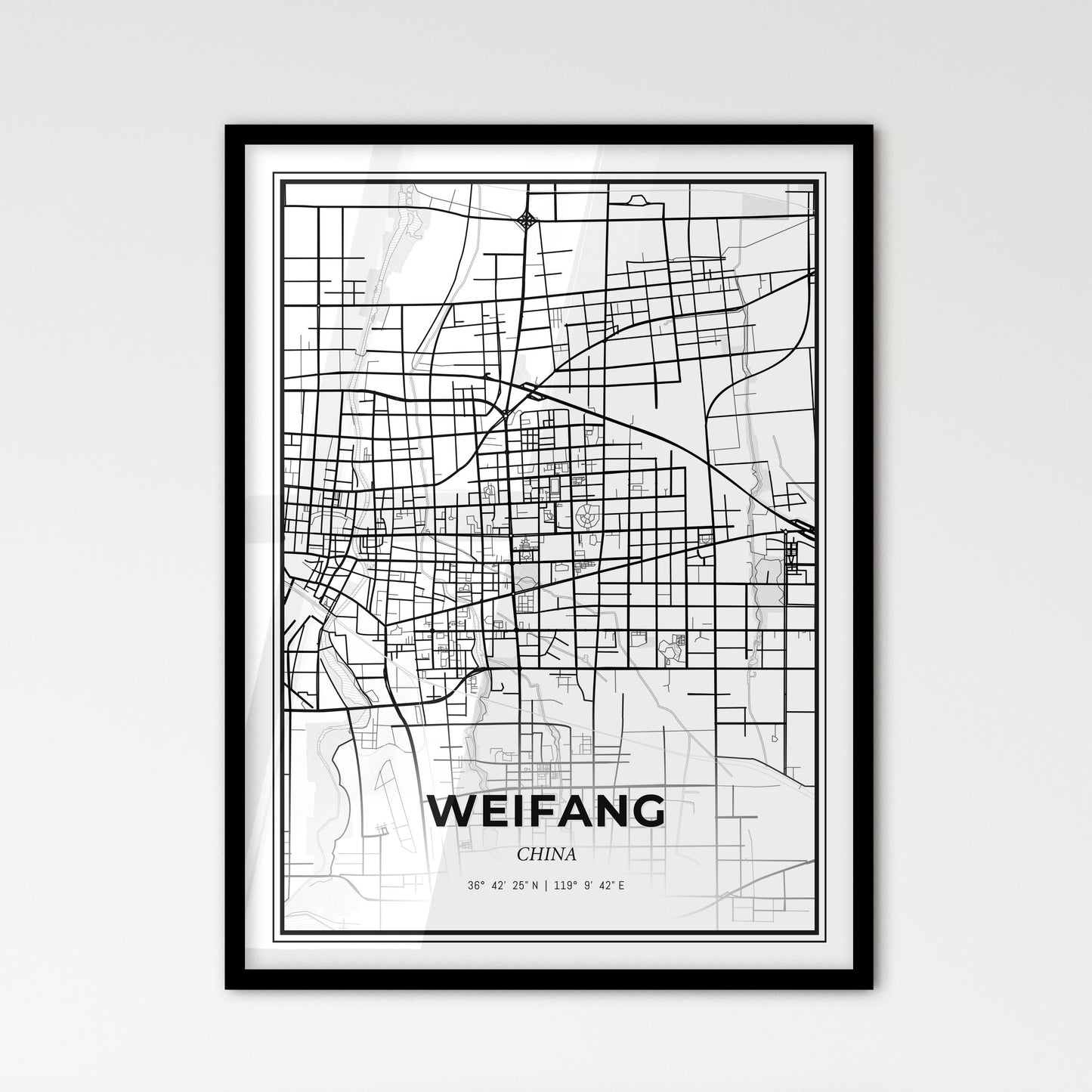 Weifang China - Scandinavian Style City Map for Modern Home Decor