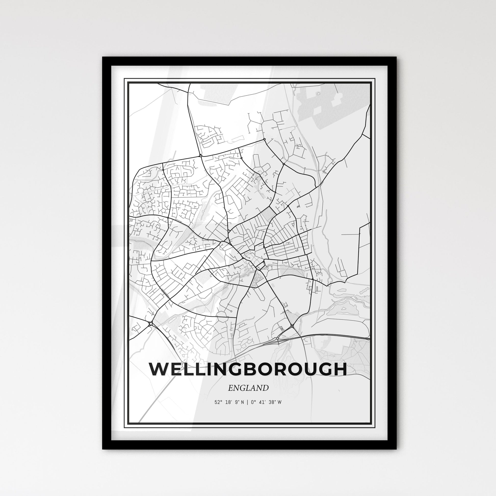 Wellingborough England - Scandinavian Style City Map for Modern Home Decor