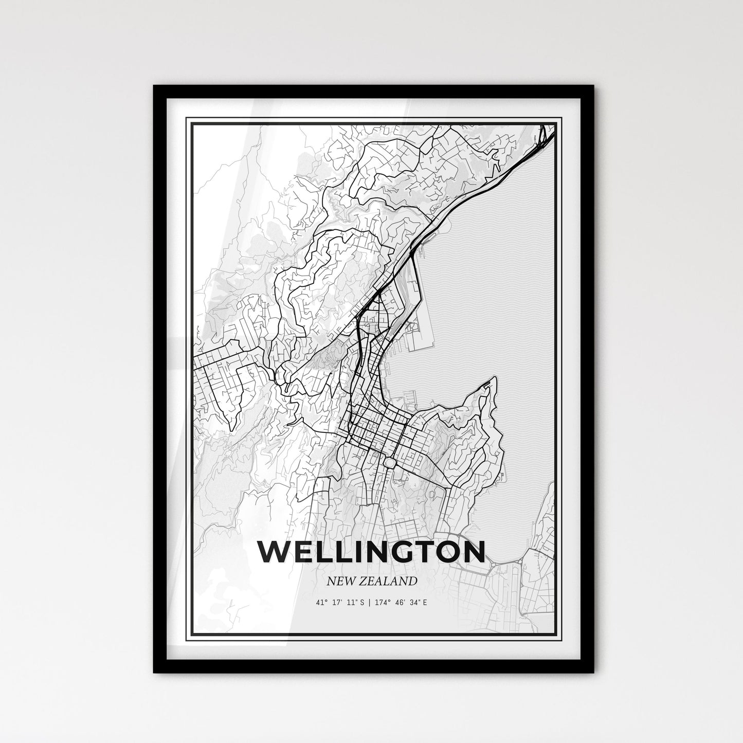 Wellington New Zealand - Scandinavian Style City Map for Modern Home Decor