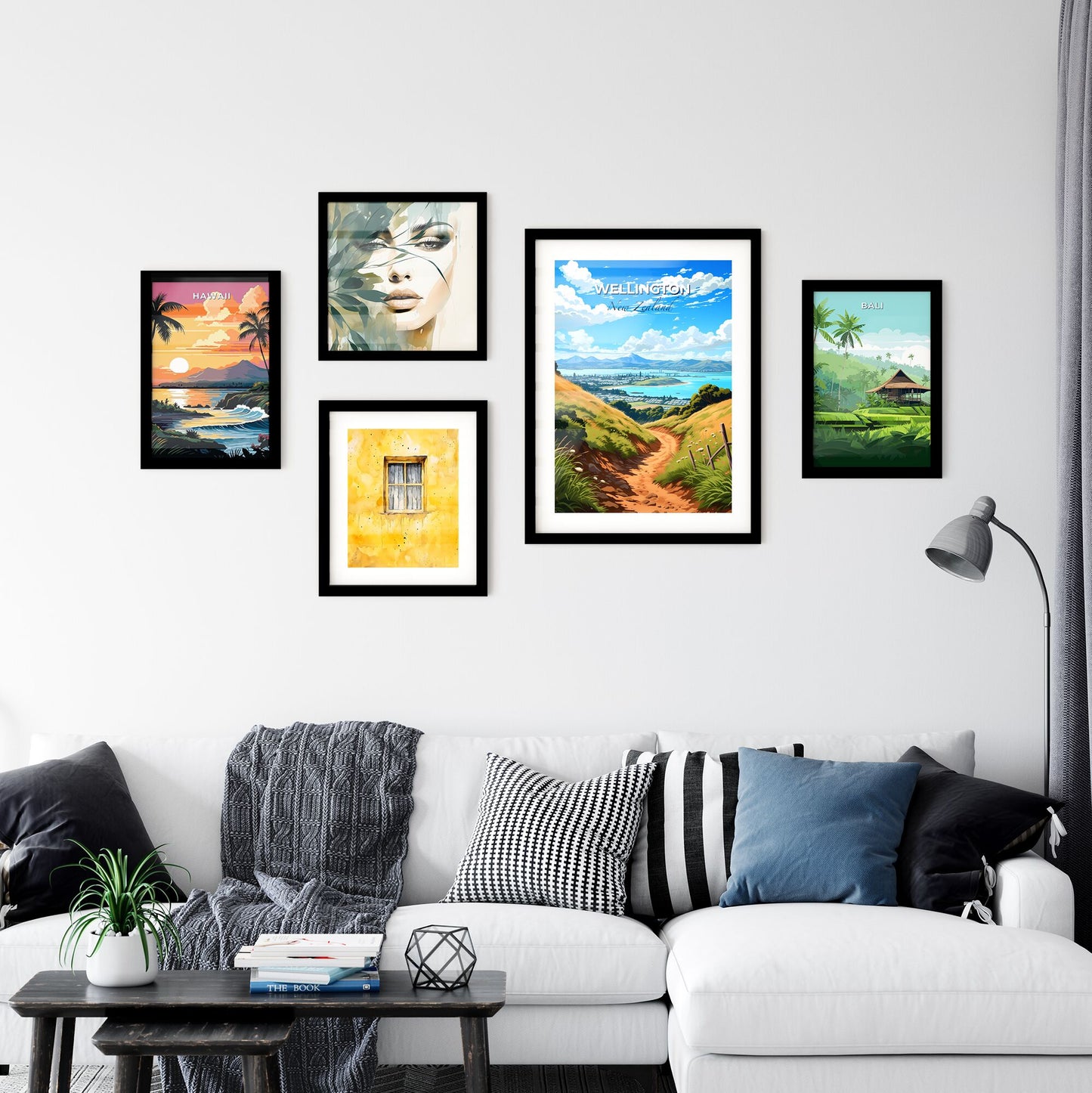 Vibrant Painting of Wellington Skyline: Hilltop Path, City Panorama, and Turquoise Waters Default Title