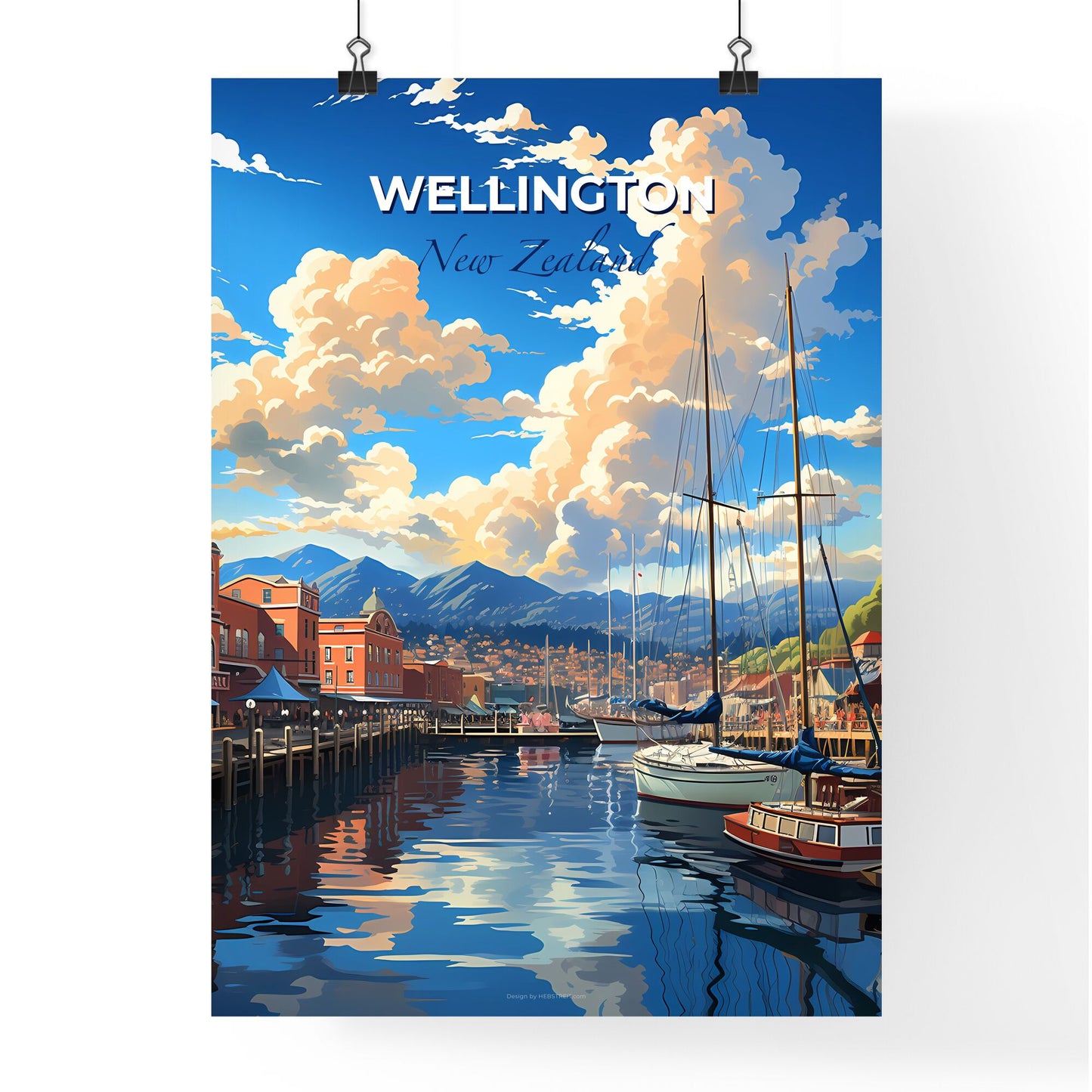 Wellington Skyline Art Print - Vibrant Cityscape with Boats and Buildings Default Title