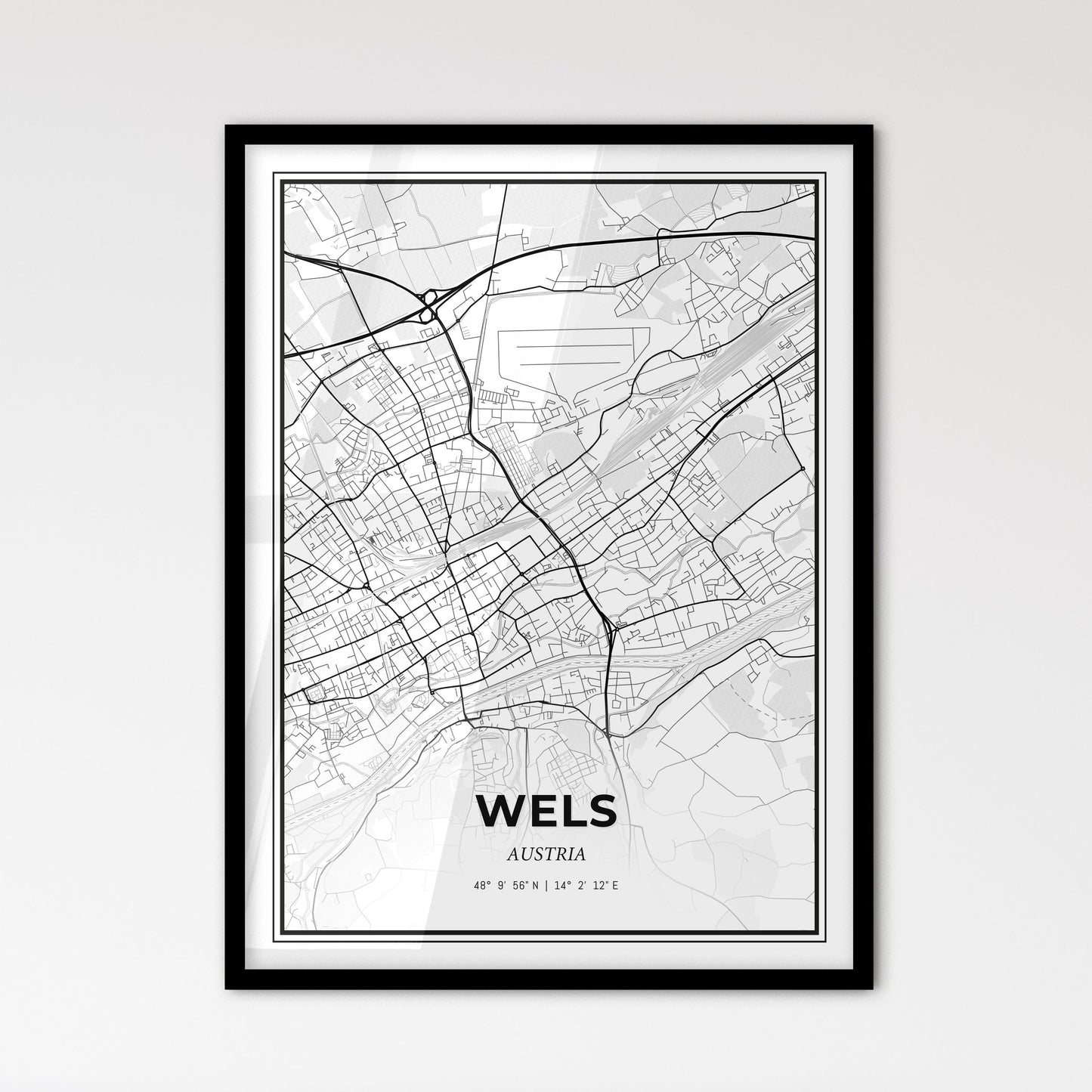 Wels Austria - Scandinavian Style City Map for Modern Home Decor