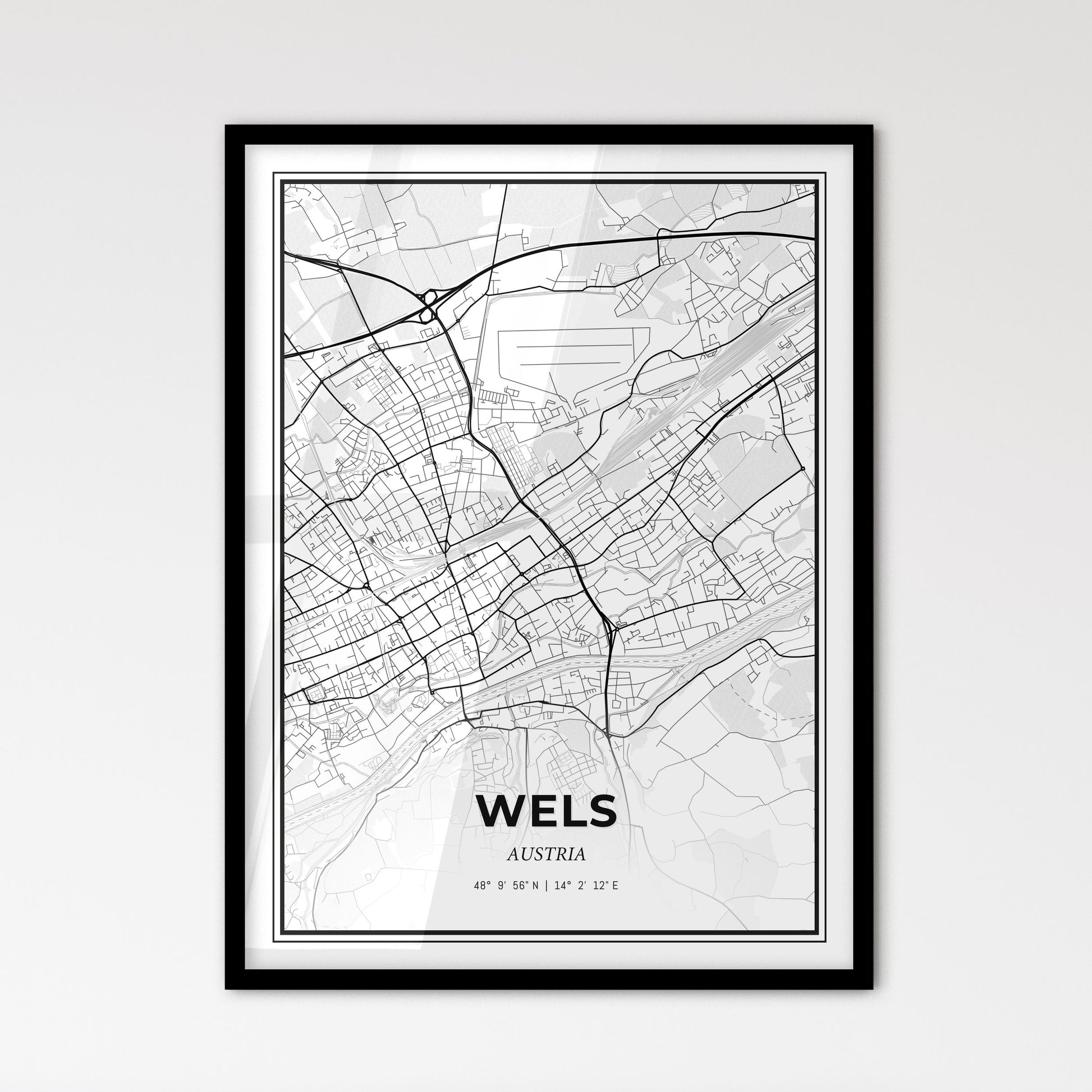 Wels Austria - Scandinavian Style City Map for Modern Home Decor