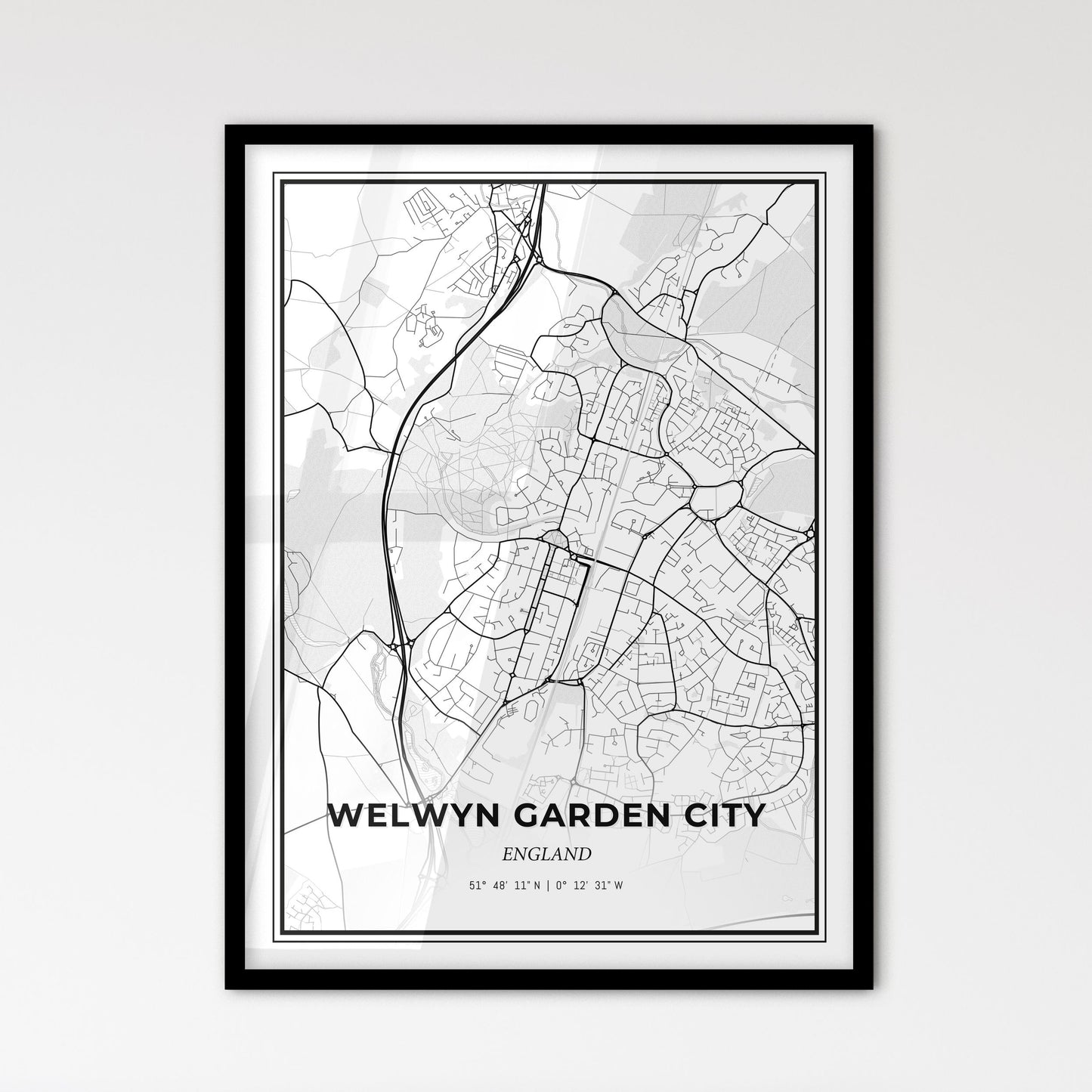 Welwyn Garden City England - Scandinavian Style City Map for Modern Home Decor