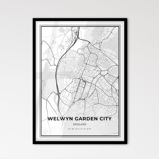 Welwyn Garden City England - Scandinavian Style City Map for Modern Home Decor